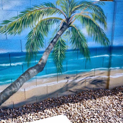 beach palmtrees sky backyard mural