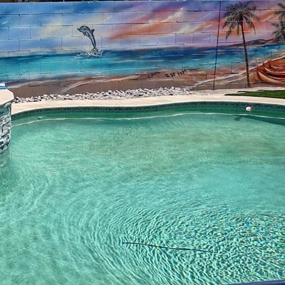 dolphin sunset poolside beach mural
