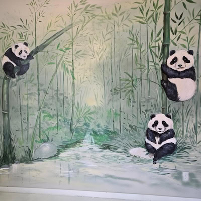 Panda bears in bambu mural.